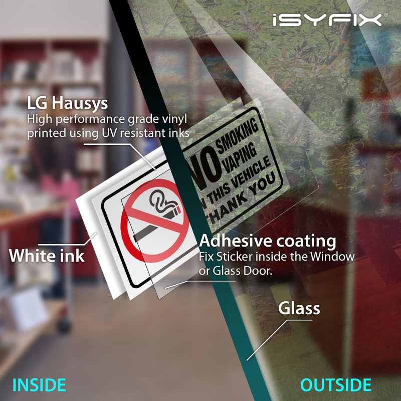 iSYFIX No Smoking No Vaping for Vehicles Stickers - 6 Pack 3x1.5 inch - Premium Front Adhesive Vinyl, Labels, Laminated for Ultimate UV, Weather, Scratch, Water & Fade Resistance, Indoor & Outdoor - Image 3